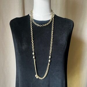 Vintage Gold Multi Chain Long Necklace Belt Convertible Layered 56" Statement